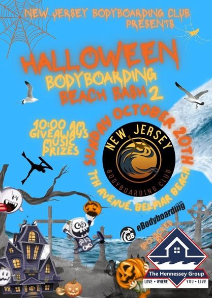 Halloween Bodyboarding Beach Bash 2 poster — Sunday October 20th, 10:00 AM, 7th Avenue Belmar Beach